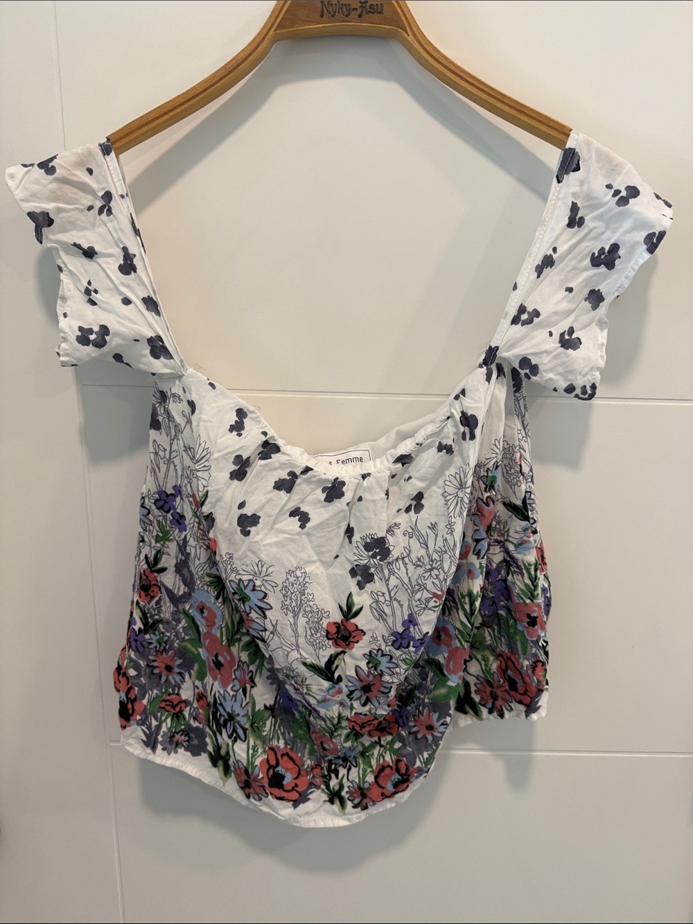 Ces Femme White Floral Off-Shoulder Camisole